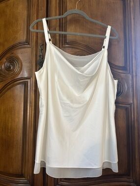 NEW White House Black Market Satin Like Cream Draped Cowl Neck W/ Chiffon Layer